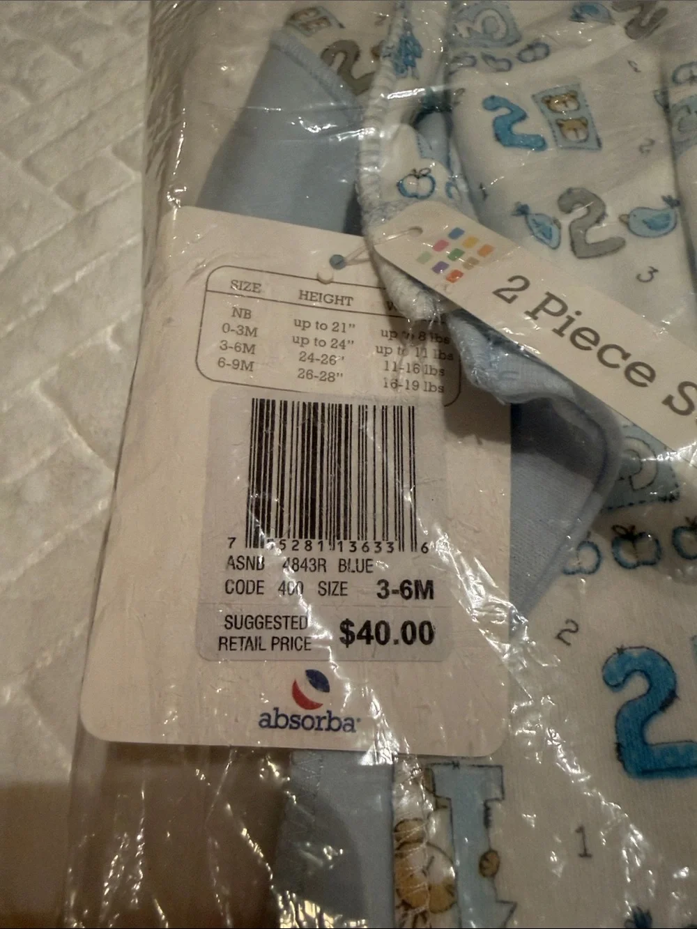 Absorba Light Blue & White Number Print Baby One-Piece